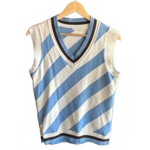 Vintage Lizgolf Womens Knit Vest Sz Large Blue White Striped Vest